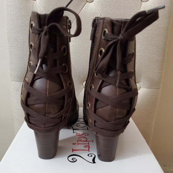 Brown ankle booties with lace-up back - Picture 1 of 6